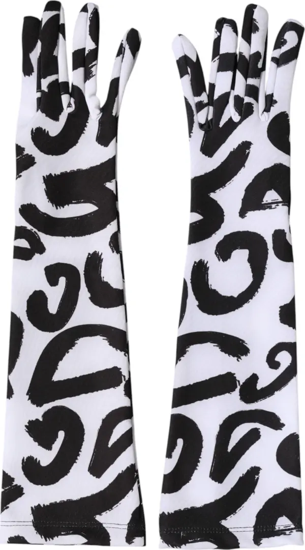 Black White DG Logo Elbow Length Mitten Gloves