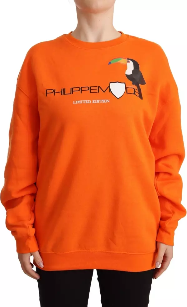 Orange Printed Long Sleeves Pullover Sweater