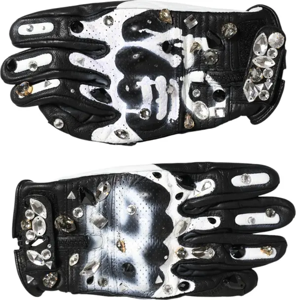 Gloves Black White Crystal Wrist Length Mitten  Gloves