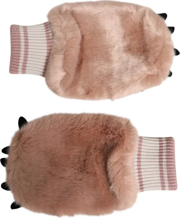 Brown Acrylic Knitted Fur Wrist Mitten Gloves