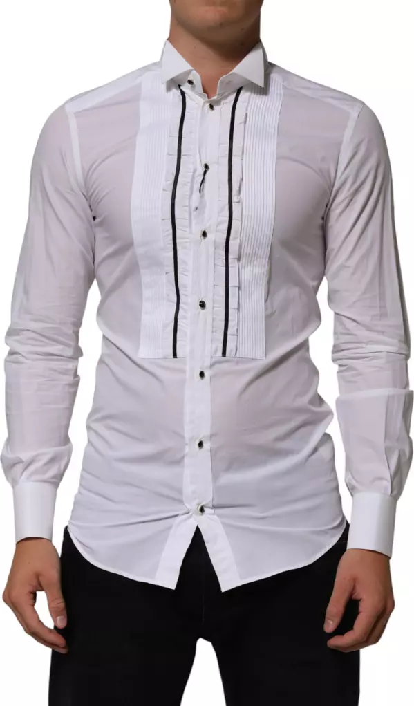 White Cotton Collared Long Sleeve GOLD Dress Shirt