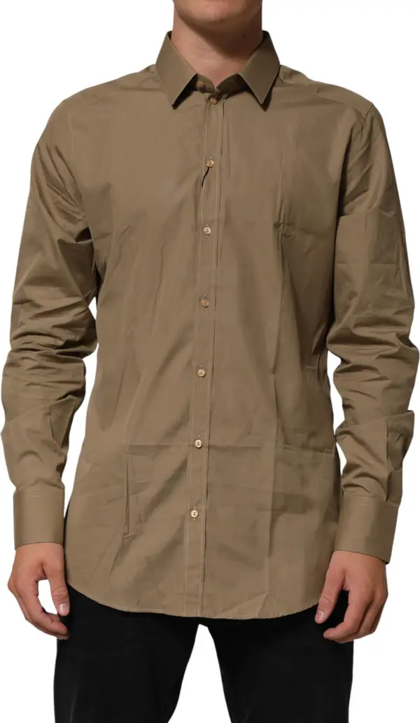 Brown Cotton Collared Men GOLD Dress Shirt
