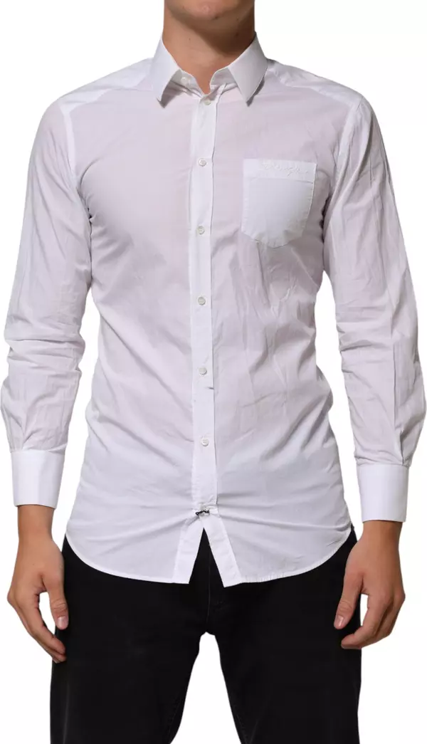 White Cotton Collared Men GOLD Dress Shirt