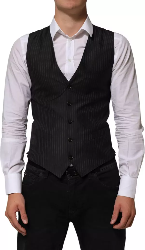 Black Wool Men Dress Formal Waistcoat Vest