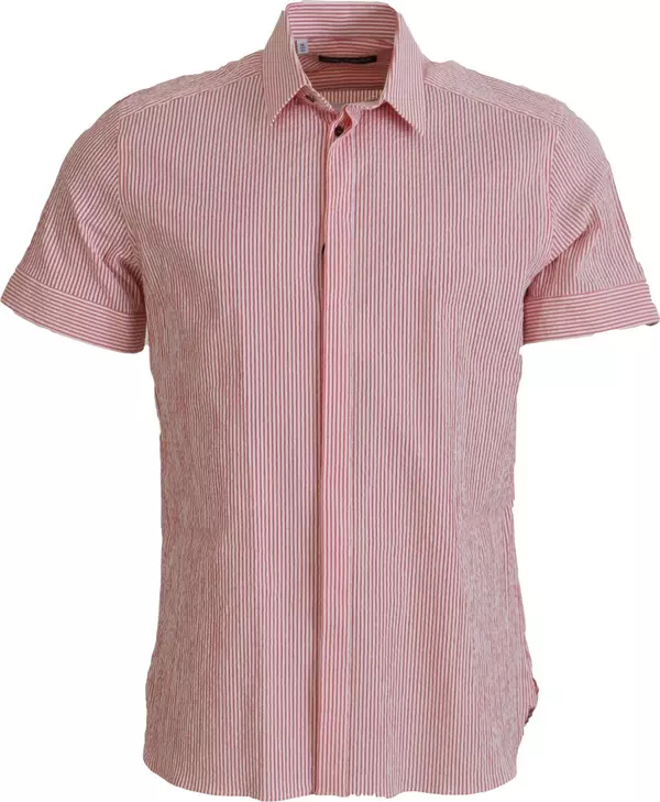 Red White Striped Cotton Short Sleeve Shirt