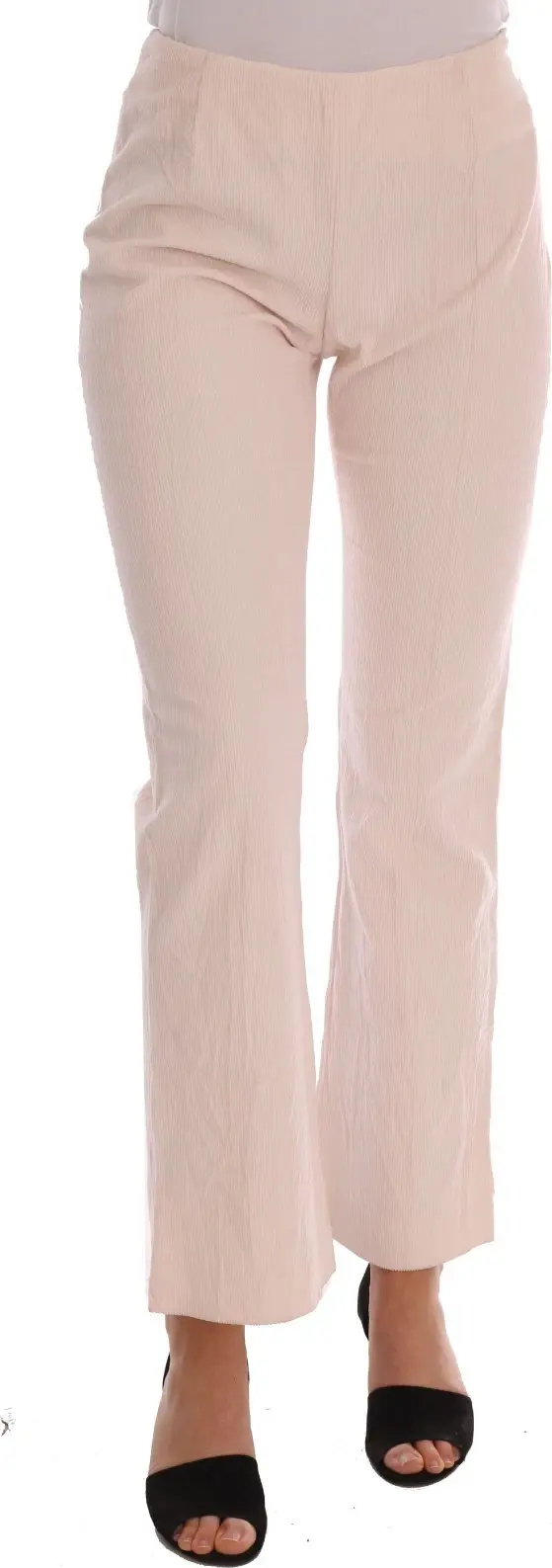 Beige Cotton Stretch Straight Trousers Pants