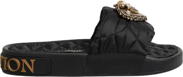 Black Devotion Matelassé Leather Slides Shoes