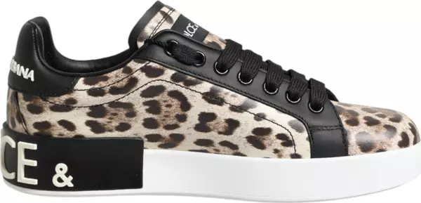 Brown Leather Leopard Low Top Sneakers Shoes