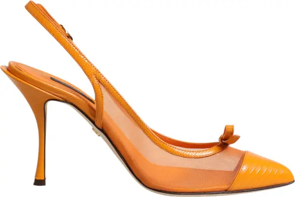 Orange Leather Mesh Heels Slingback  Shoes