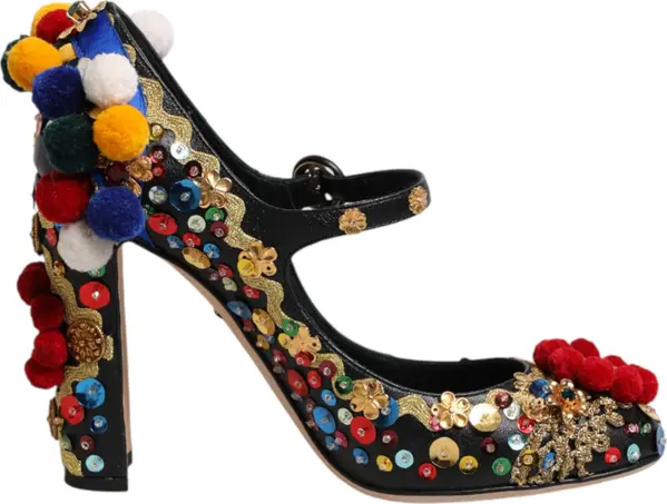 Black Gold Embellished MARY JANES Pumps  Shoes