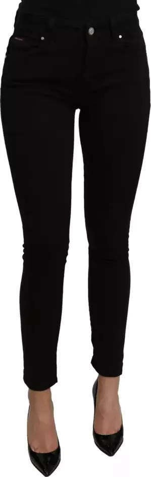 Black Mid Waist Slim Denim Cotton Stretch Jeans