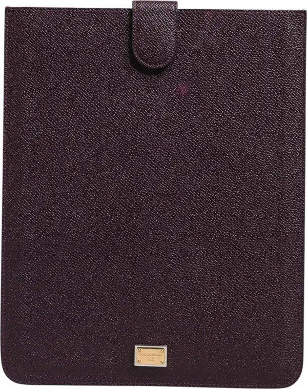 Dark Brown Leather Logo Plaque Cover Sleeve Tablet Case