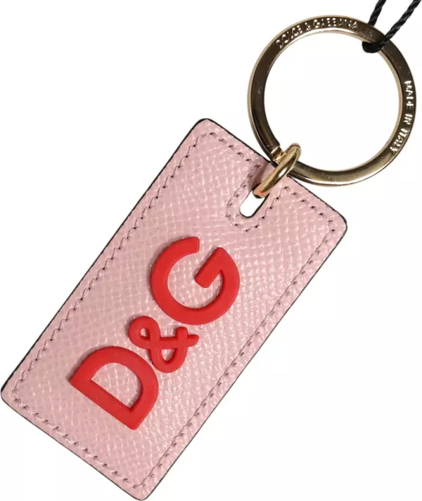 Pink Calf Leather DG Logo Metal Ring Keychain Keyring