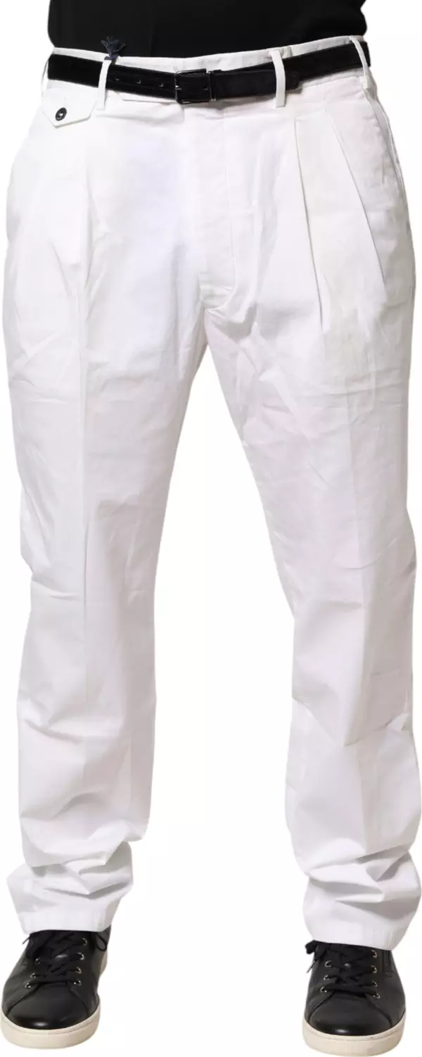 White Cotton Stretch Tapered Mid Waist Chino Pants