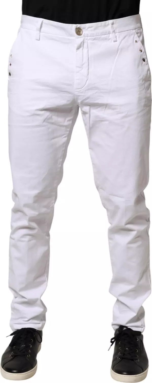 White Skinny Fit Mid Waist Men Chino Trouser Pants
