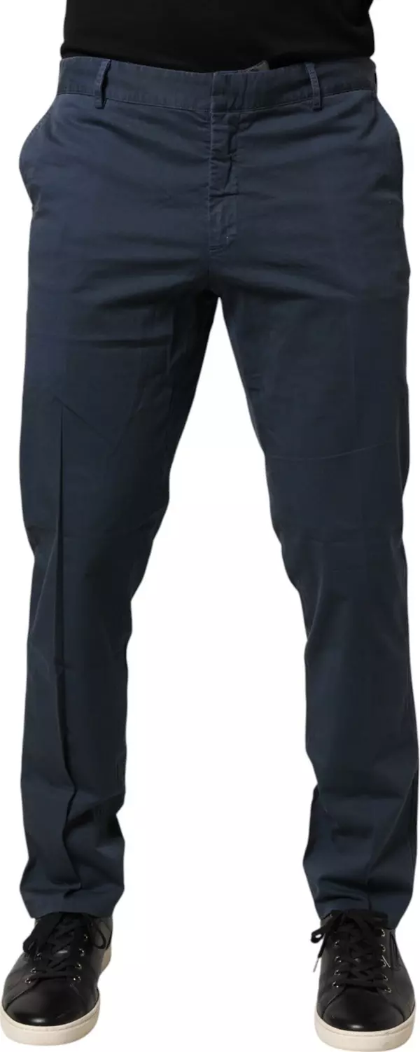Blue Skinny Fit Mid Waist Men Chino Trouser Pants
