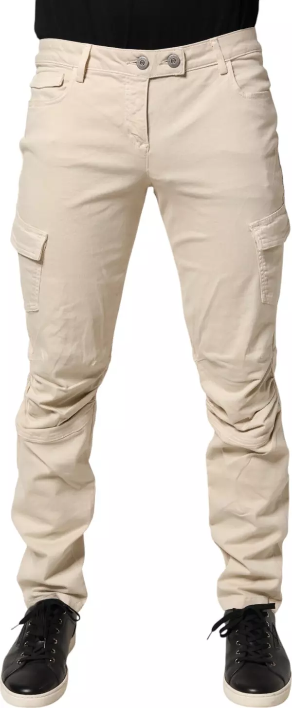 Beige Skinny Fit Mid Waist Men Denim Jeans