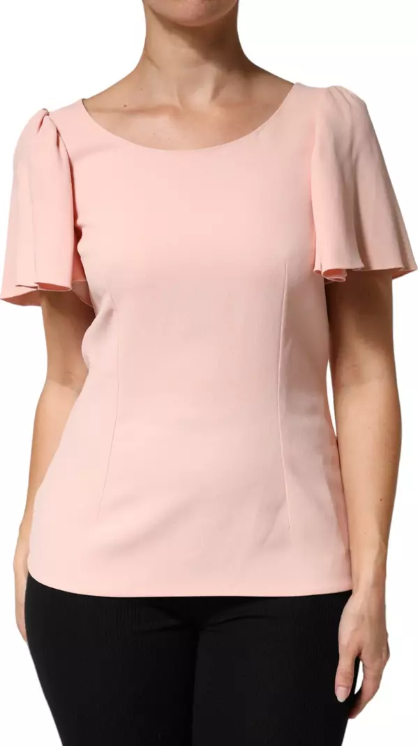 Pink Short Sleeves Round Neck Blouse Top