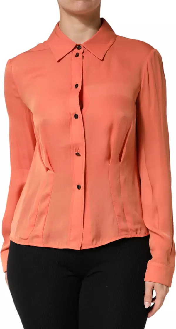 Orange Collared Button Down Long Sleeves  Top