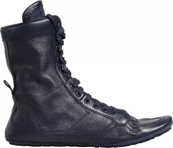 Dark Blue Deer Leather Mid Calf Boots Shoes