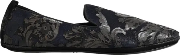 Black Jacquard Leather Slip On Loafers Shoes
