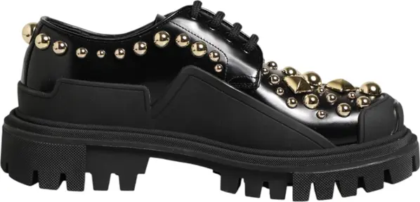 Black Leather Jeweled Crystals Derby Shoes