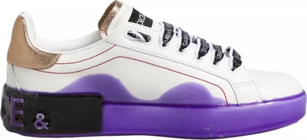 White Purple Leather Low Top Sneaker Shoes