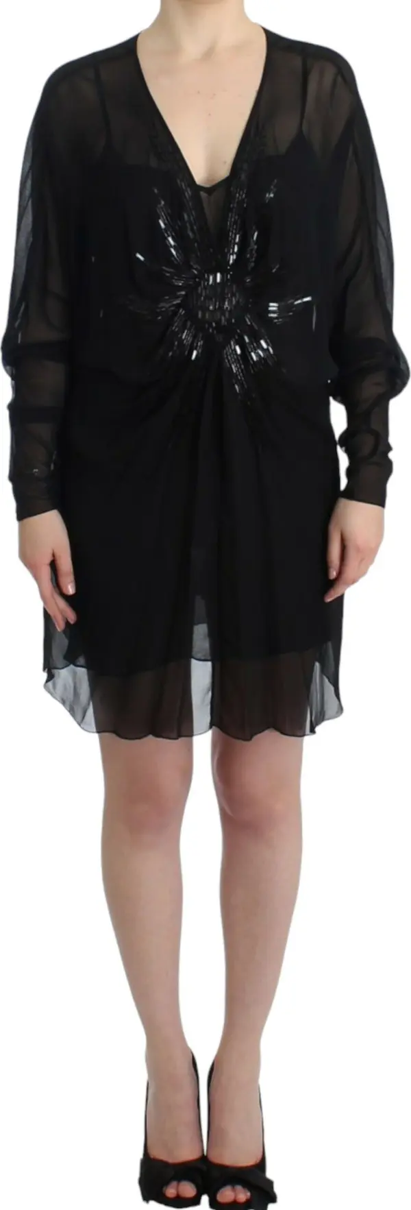Black long sleeve silk dress