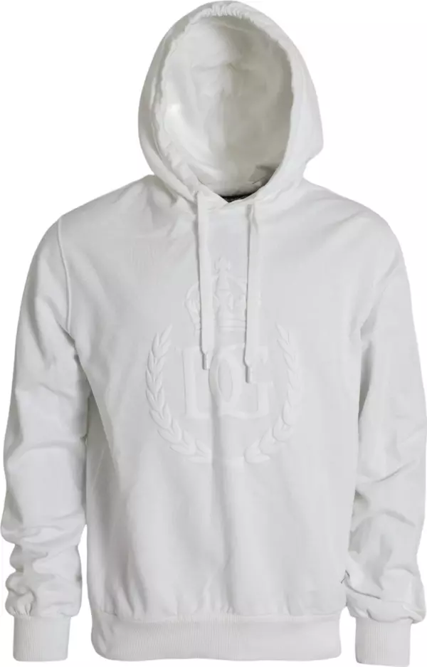 White Cotton Hooded Pullover Sweatshirt Men