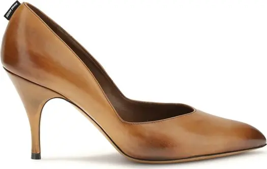 Beige Leather High Heel Pumps