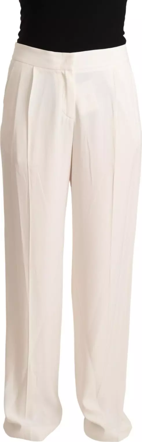 White High Waist Pleated Straight Formal Trouser Pants