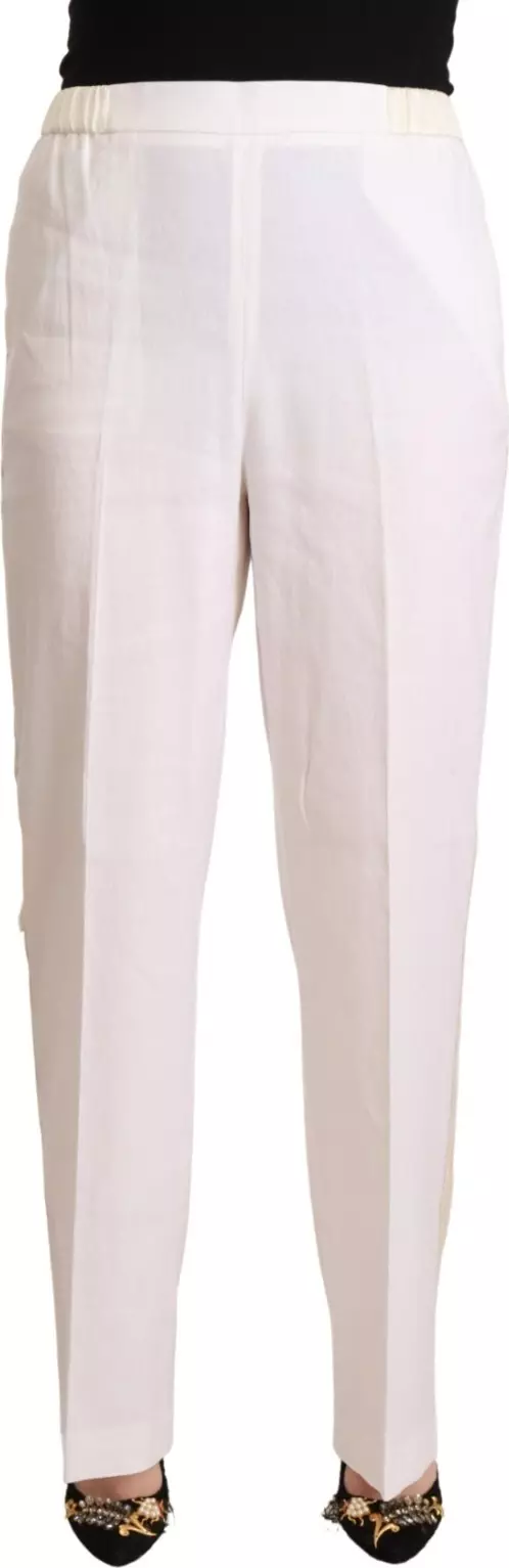 Linen White High Waist Straight Formal Trouser Pants