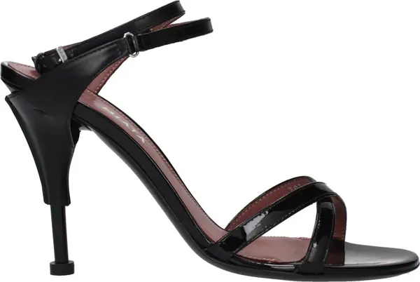 Black Leather Stiletto Heel Sandals