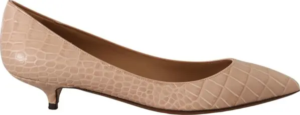 Beige Leather Platform Pumps