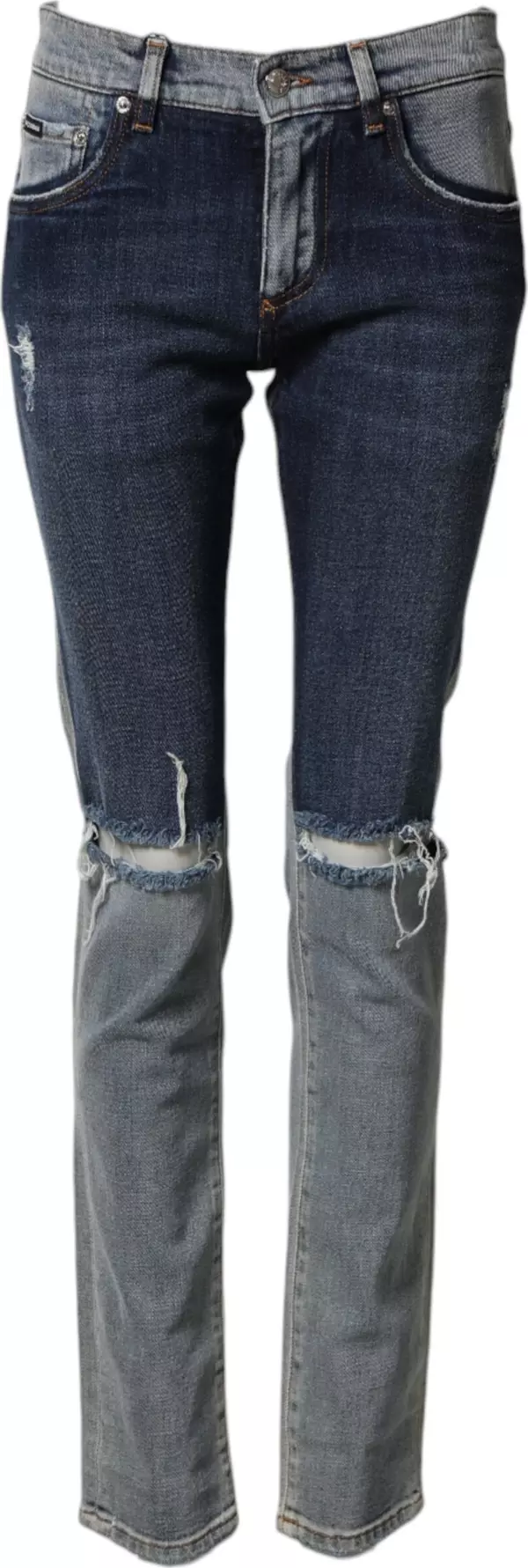 Blue Two Tone Cotton Men Skinny Denim Jeans