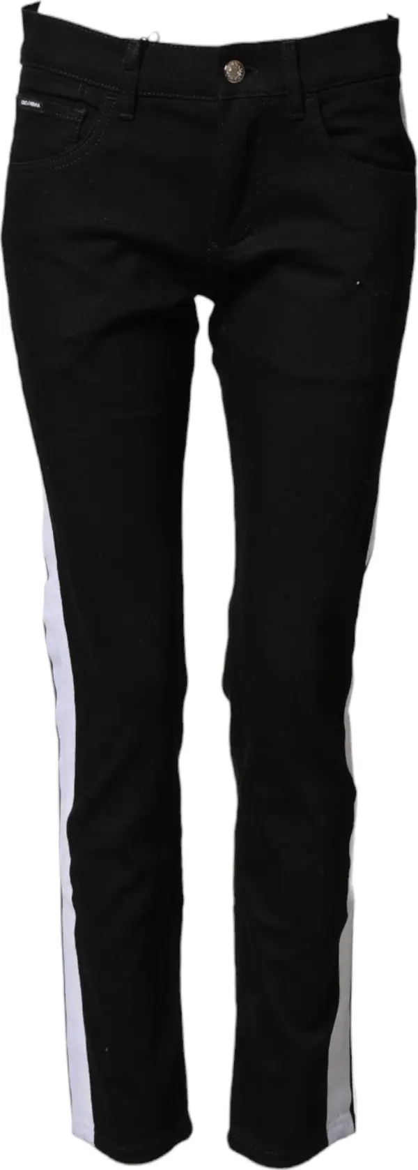Black Cotton MidWaist Skinny Denim Logo Jeans