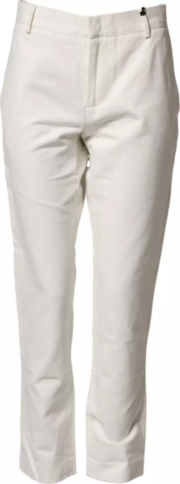 White Cotton Straight Chino Trouser Pants
