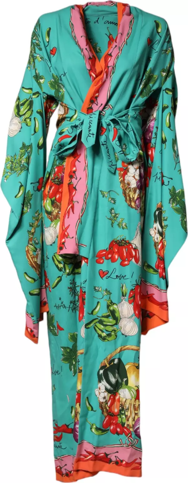 Green Printed Long Sleeve Wrap Coat Dress