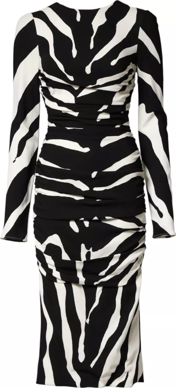 Black White Zebra Viscose Sheath Midi Dress