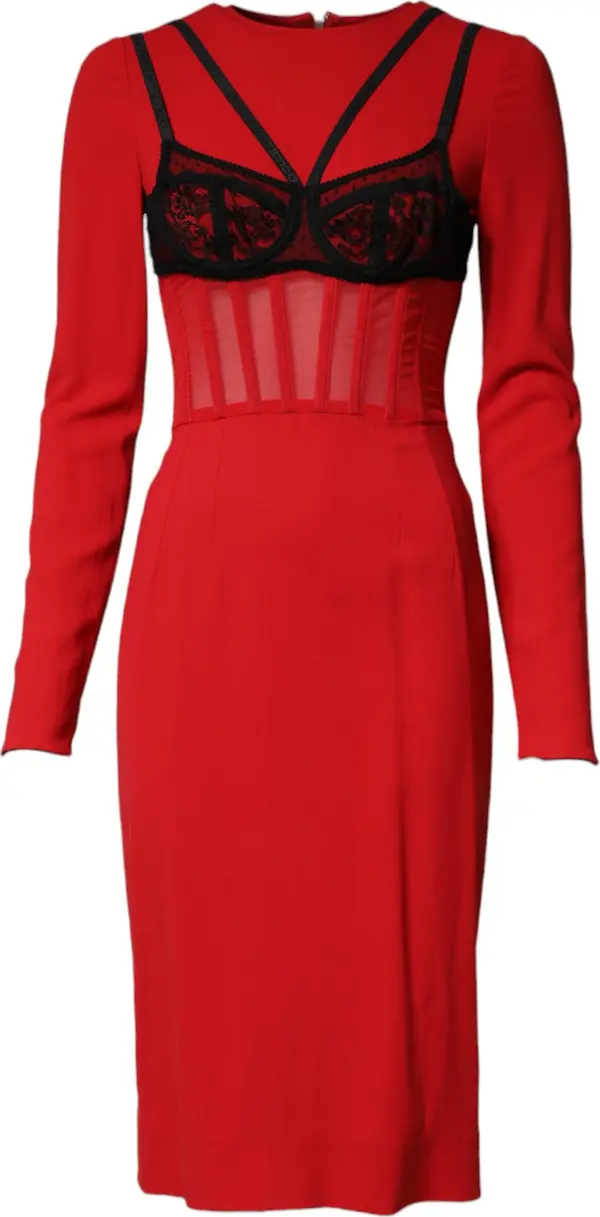Black Red Contrasting Bra Cady Midi Dress