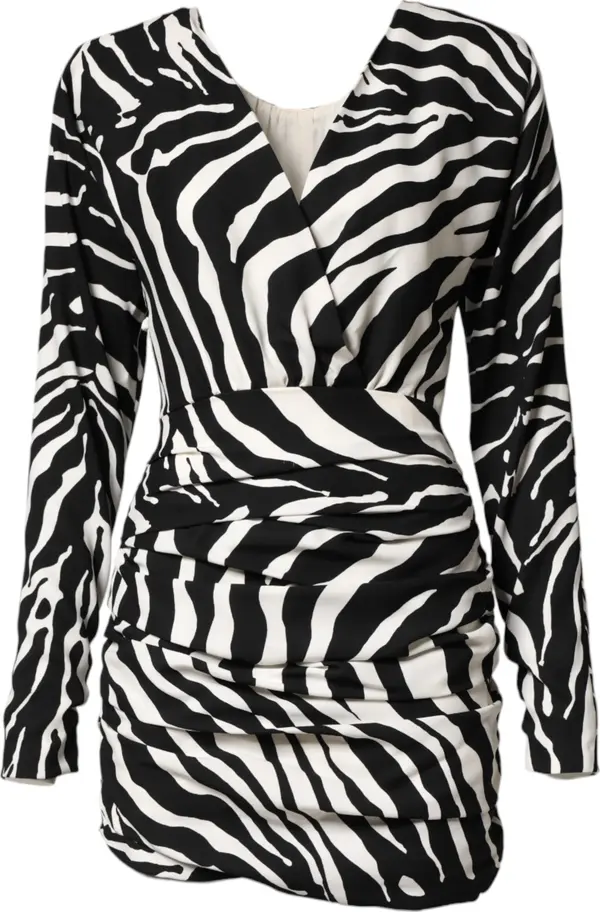 Black White Zebra Silk Sheath Mini Dress