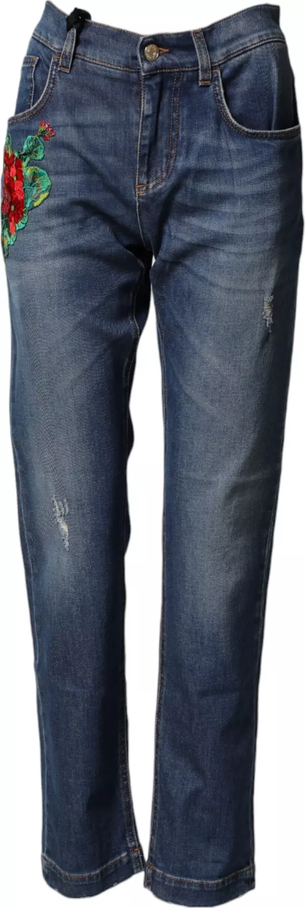 Blue Floral Embroidered BOYFRIEND Denim Jeans