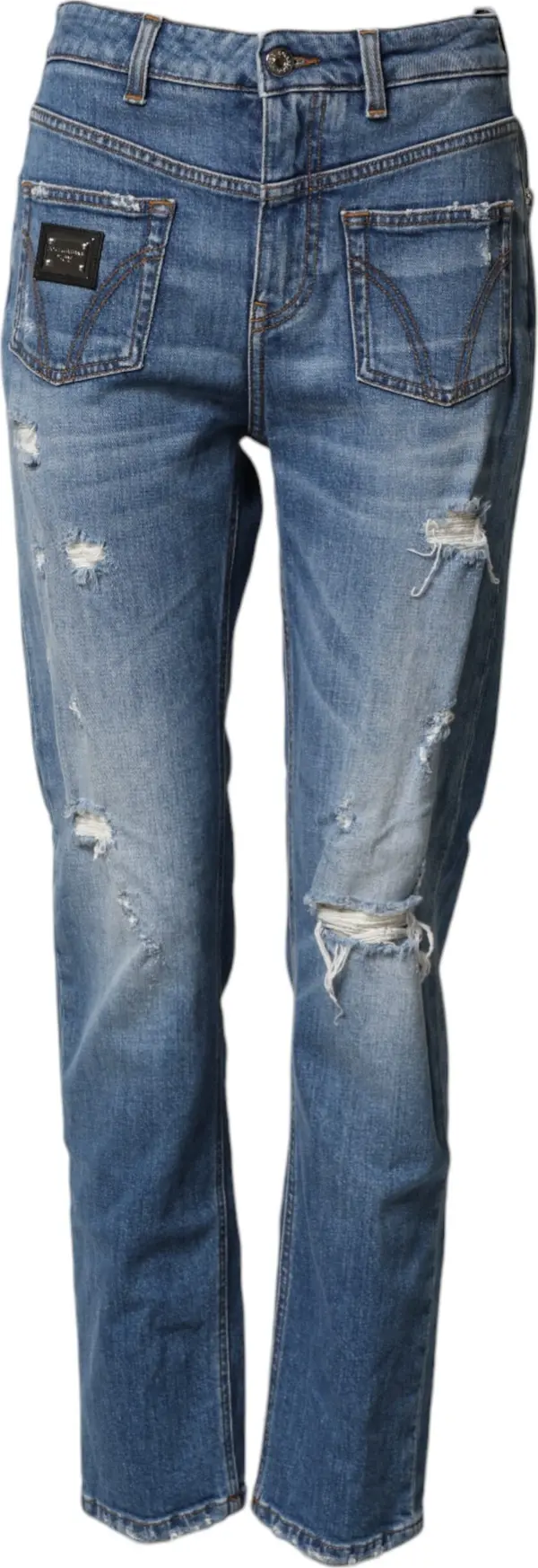Blue Distressed Washed Cotton Denim Jeans
