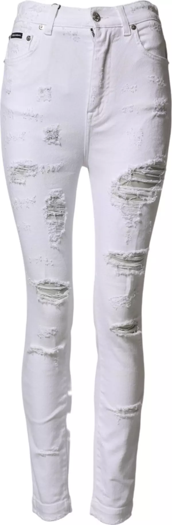 White Distressed High Waist Denim Jeans