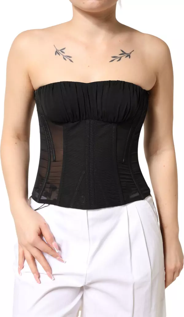 Black Silk Lace Bustier Corset Strapless Top
