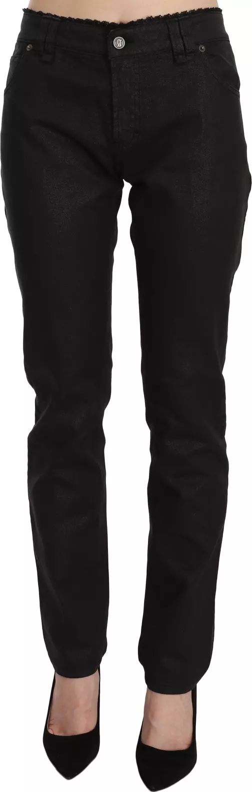 Black Mid Waist Skinny Cotton Casual Denim Jeans