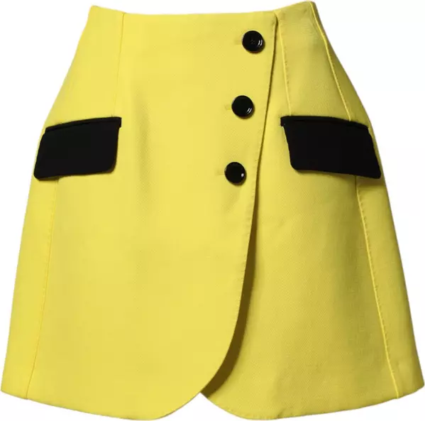 Yellow Wool Buttoned High Waist Mini Skirt