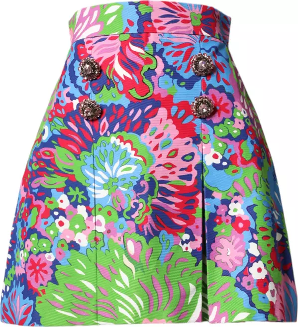 Multicolor Floral Buttoned High Waist Mini Shorts