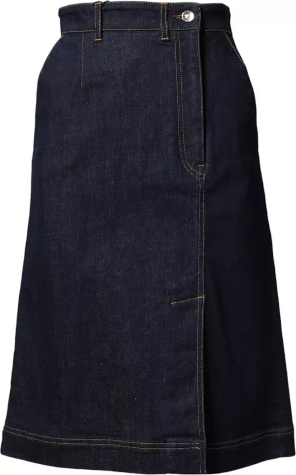 Dark Blue Cotton A-line Denim Midi Skirt