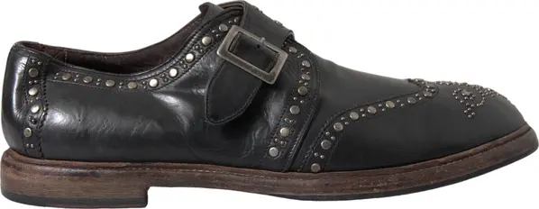 Black Leather Monk Strap Studded Dress Shoes